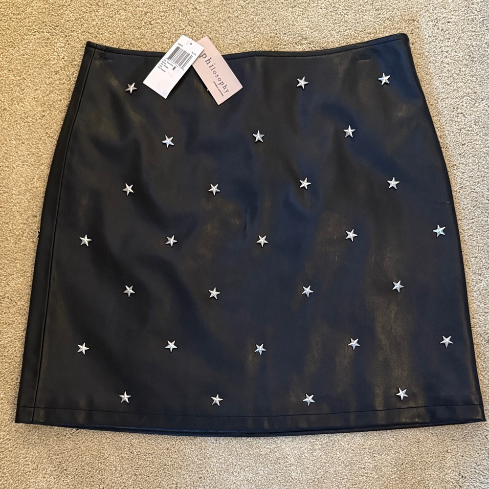 Philosophy Black Faux leather Mini Skirt with Star Accents